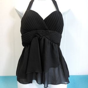 NEW Misope Chiffon Semi Sheer Halter Layered Top Peplum Size M